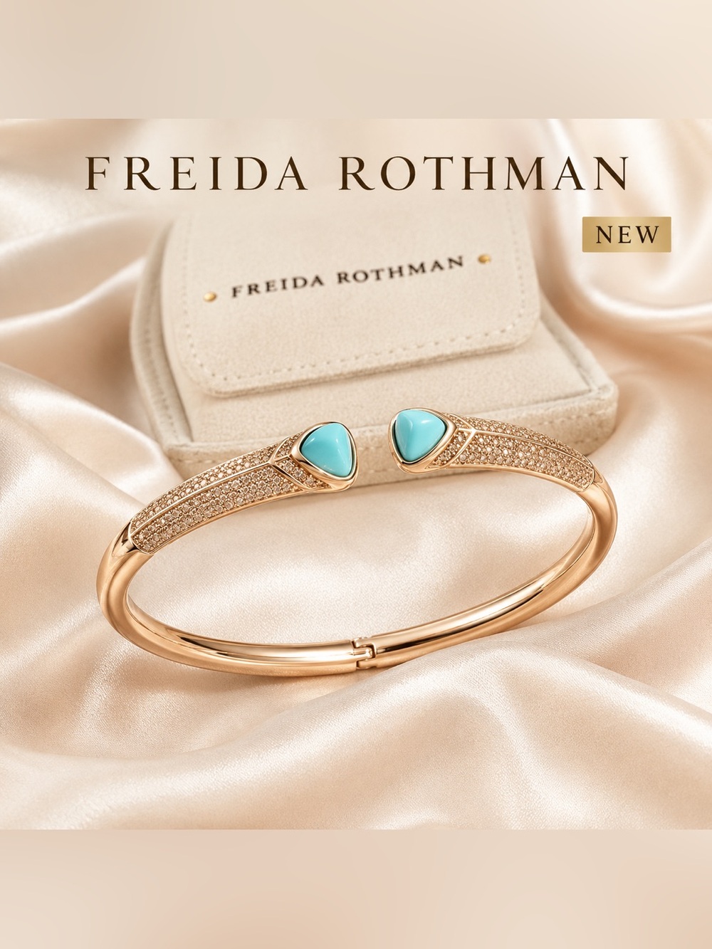 Freida Rothman Gold-Tone Open Cuff Bracelet with Turquoise Accents